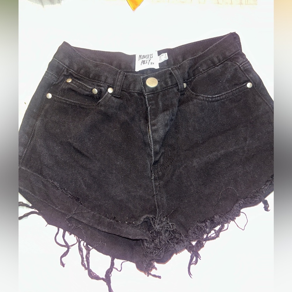 Princess Polly Mid rise black jean shorts